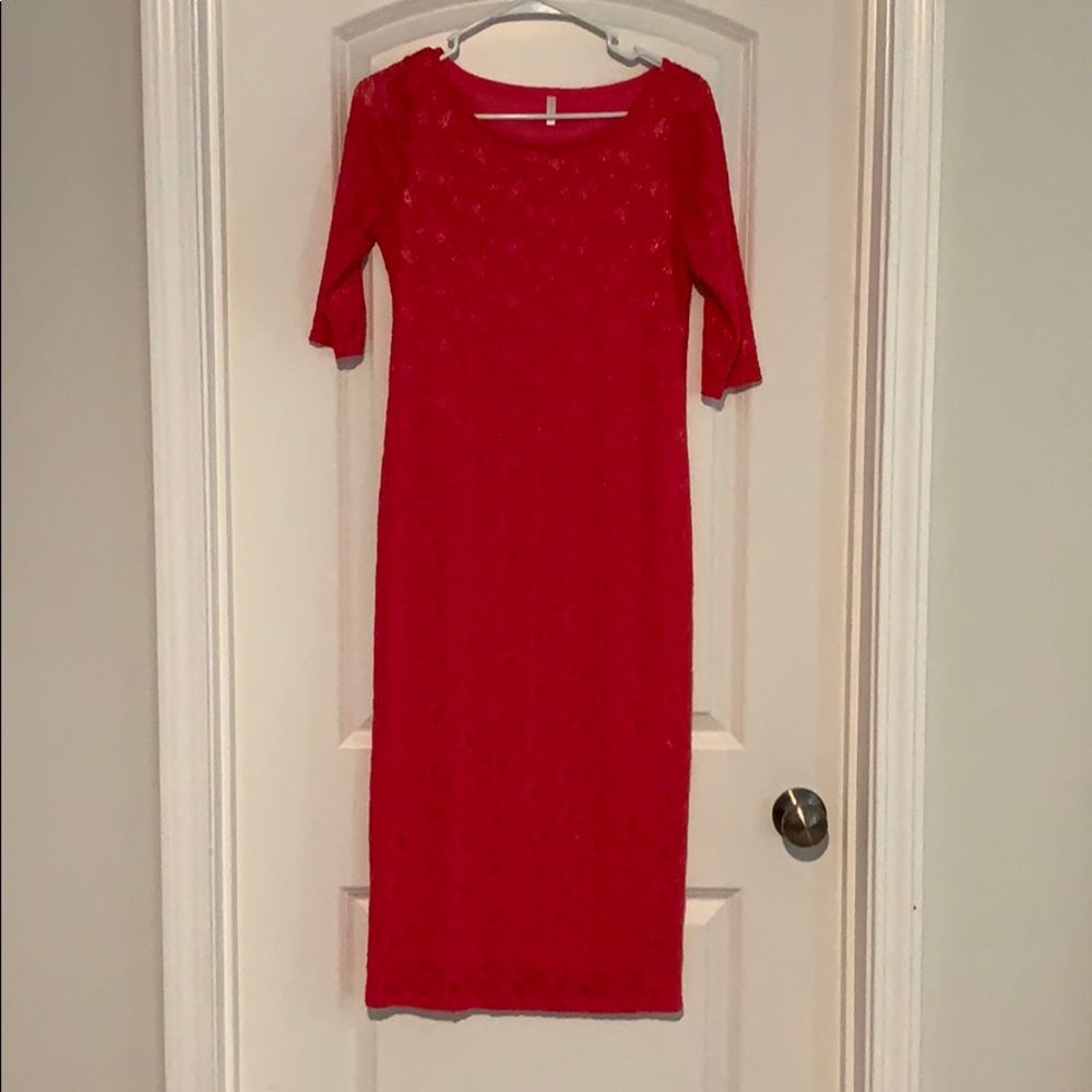 Pink Blush Maternity Lace Overlay Dress